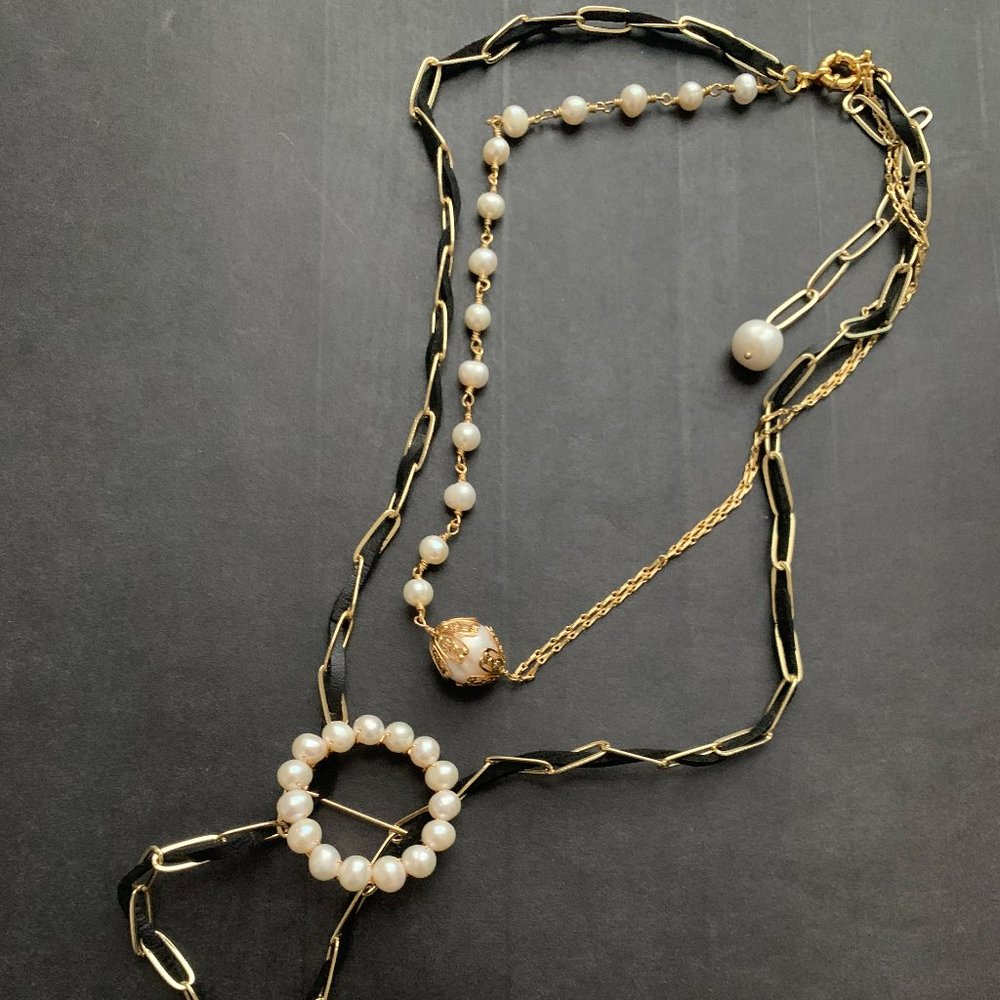 Baroque pearls layered design style necklace_ New
